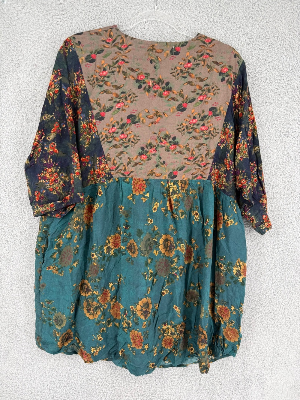 Natural life Boho Floral Patchwork V-Neck Tunic Top/mini dress - Teal Multi larg - Picture 3 of 6
